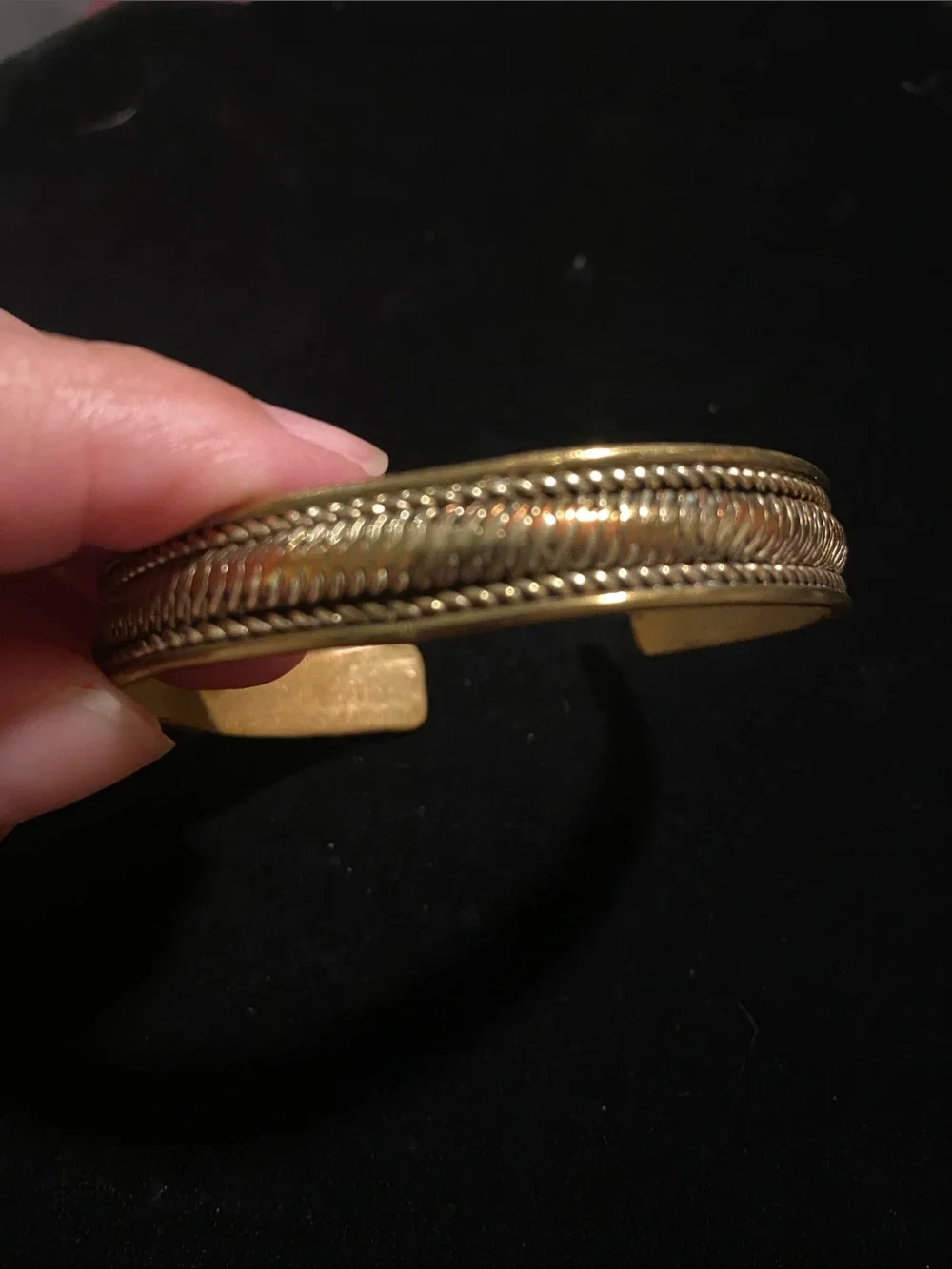 Brass Copper Hand Crafted Textured Signed Adjustable Cuff Bracelet